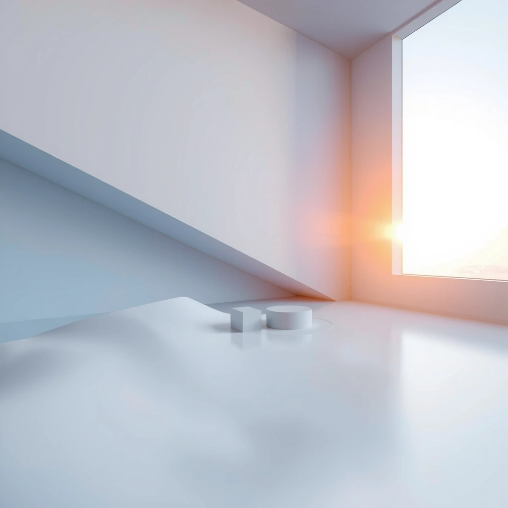 Soyut dijital mekan mimarisi, geçişli ışıklar ve geometrik şekillerle