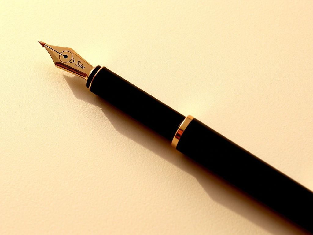 Stilize bir kalem, temiz bir kağıt yüzeyinde. Yumuşak, sıcak kenar aydınlatması. Minimalist kompozisyon. Metin yok.