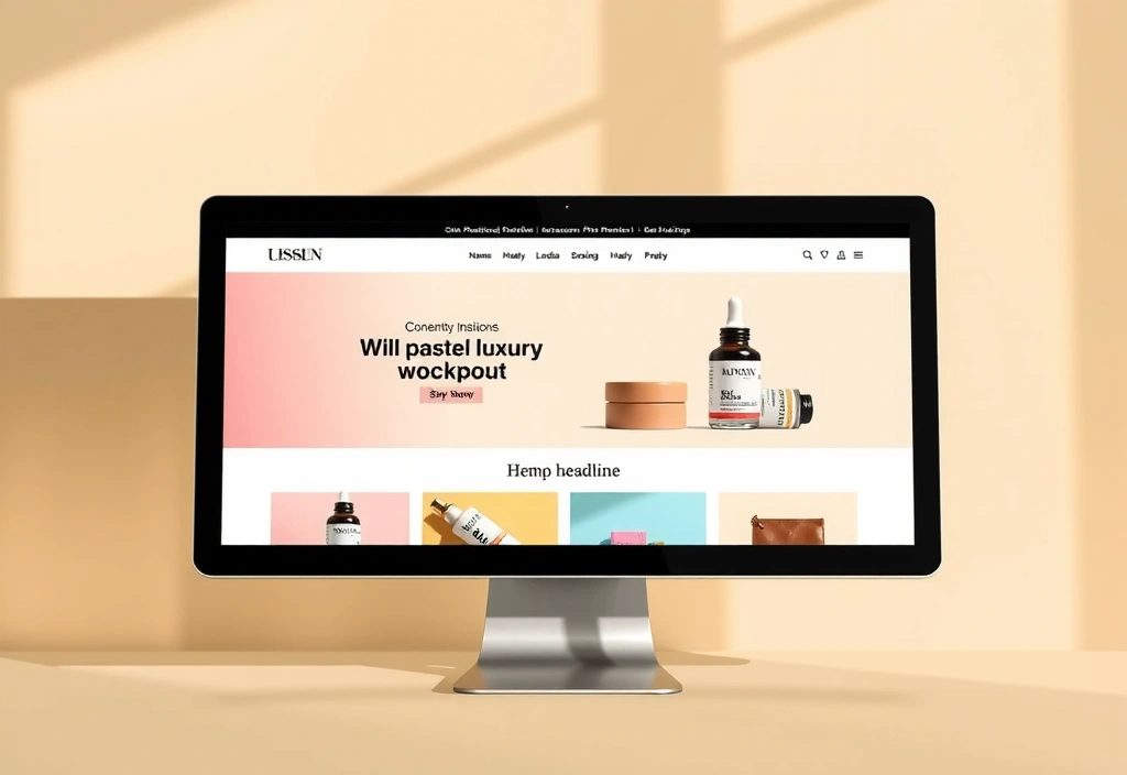 Lüks pastel renk palette modern bir web sitesi mockup'ı